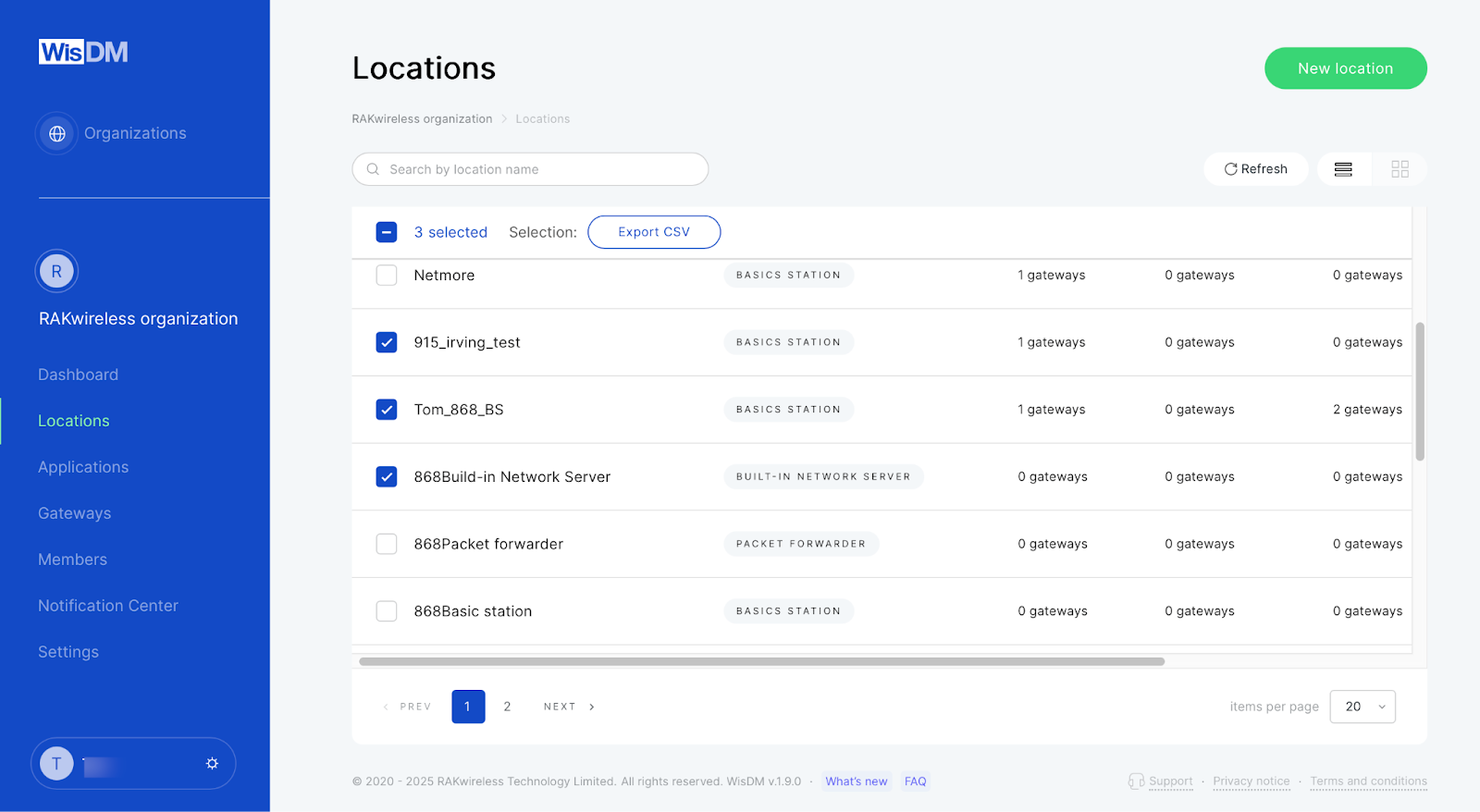 Locations view CSV Export